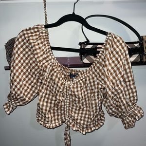 Coastal Cowgirl Checkered Top with puff sleeves